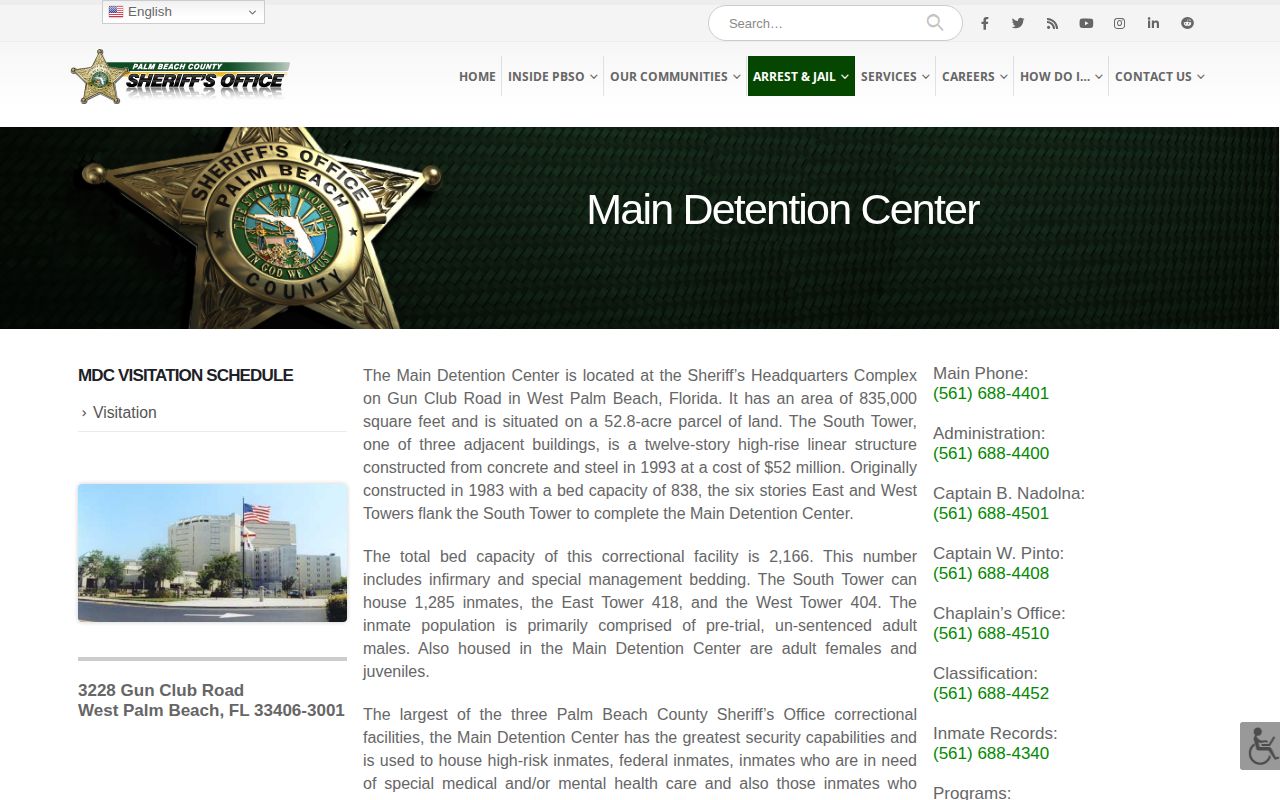 Main Detention Center Palm Beach County release records facility source