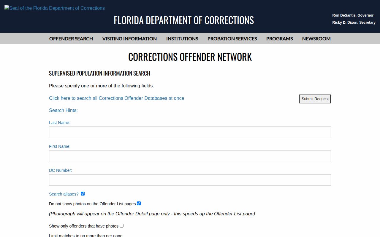 Palm Beach County parole and probation supervised person lookup