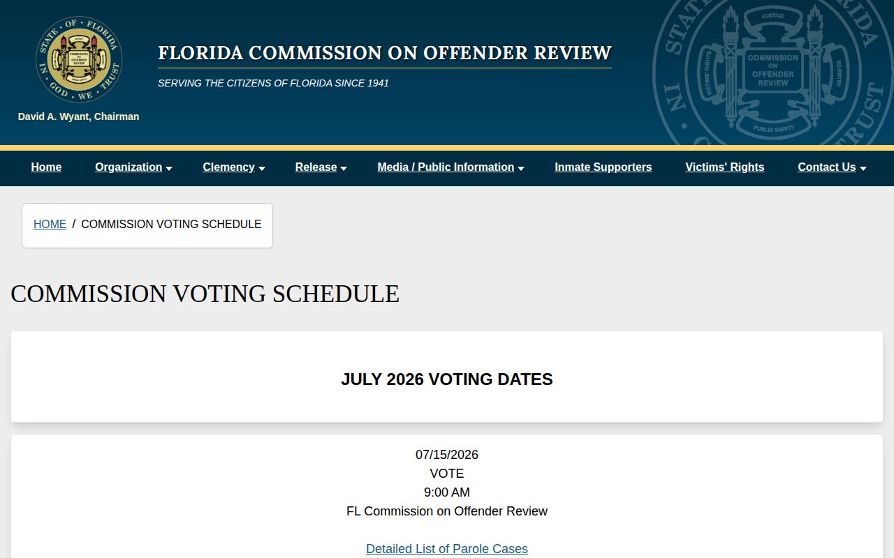 Palm Beach County parole hearing voting schedule