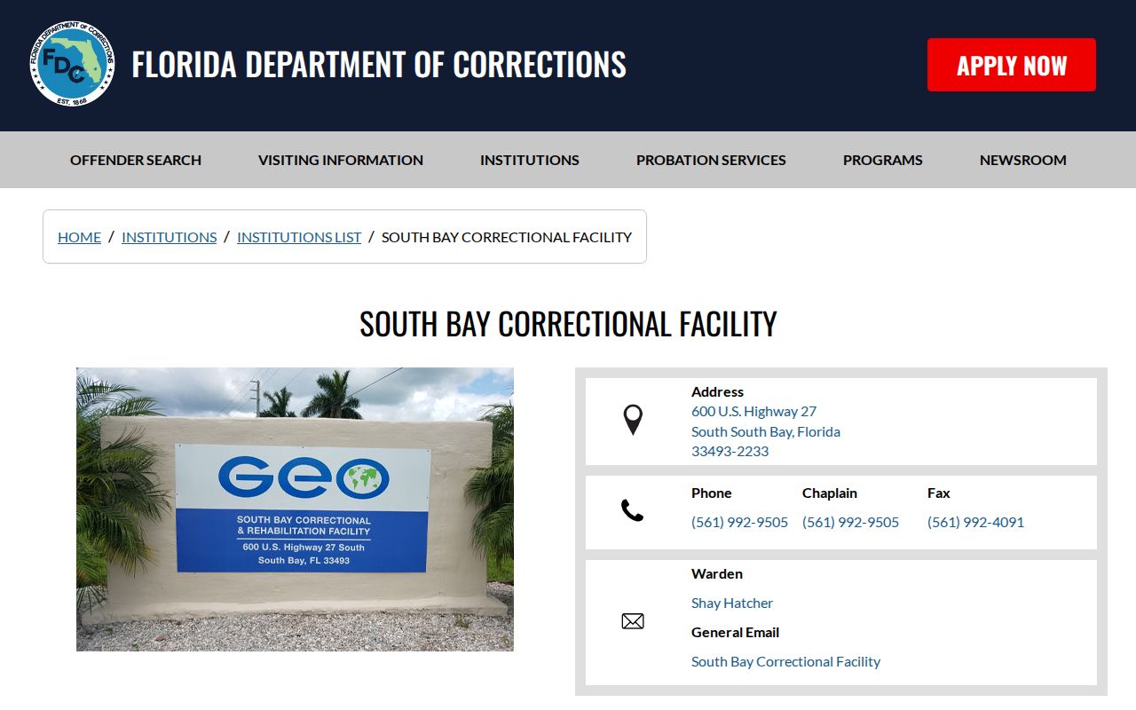 South Bay Correctional Facility FDC release record source